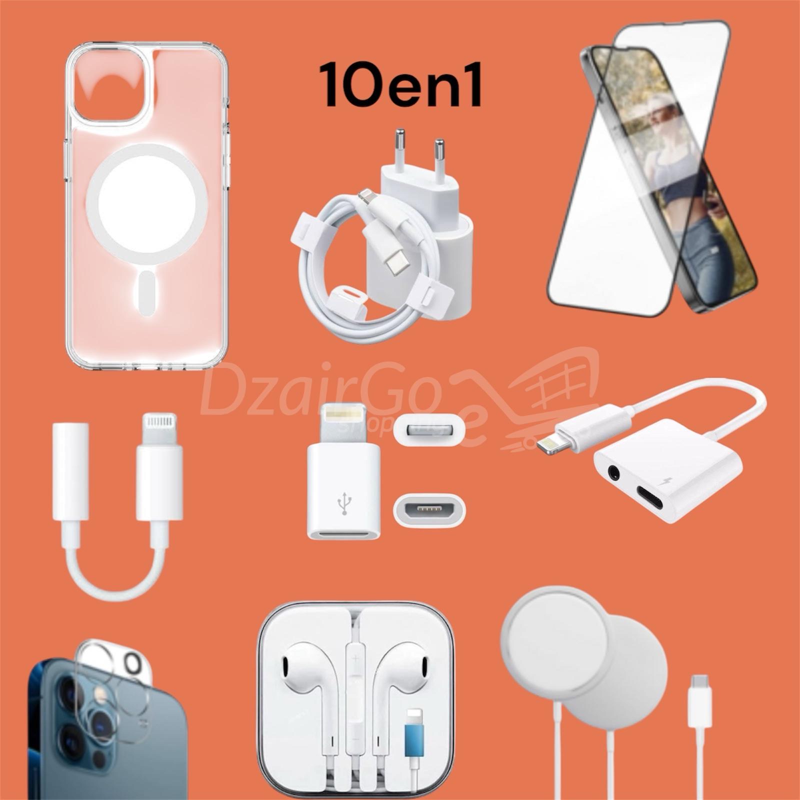 photoroom_20250329_064008شCoque Magsafe شفافiarغير قابل للكسر في الزجاج HDcroسماعات iPhone/ شاحن Magsafe 15WiPhone Pack promo 10en N17 - coque MagSafe transparente / incassable en verre HD / écouteurs iPhone/ chargeur MagSafe sans fil 15w / adaptateur iPhone jack / adaptateur 2en1 auxiliaire/ protection caméra /adaptateur iPhone micro usb / chargeur iPhone 20w - الصورة 1