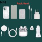 Pack prom 9en1 N41 luxe Apple / coque MagSafe transparente/ incassable en verre HD/ Powerbank MagSafe 5000mah / chargeur sans fil MagSafe 15w / câble auxiliaire/ airpod3 / chargeur auto fast type c 20w / chargeur domicile 20w – Image 3