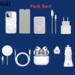 Pack prom 9en1 N41 luxe Apple / coque MagSafe transparente/ incassable en verre HD/ Powerbank MagSafe 5000mah / chargeur sans fil MagSafe 15w / câble auxiliaire/ airpod3 / chargeur auto fast type c 20w / chargeur domicile 20w – Image 2