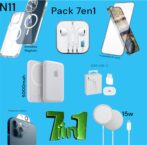 Pack Promo 7en1 n11 / شفاف Magsafe Shell/ iPhone/ سماعات غير قابلة للكسر iPhone/ Powerbank Magsafe 5000mAh/ iPhone 20W Charger / Magsafe 15W Apple Camera/ Charger Protection
