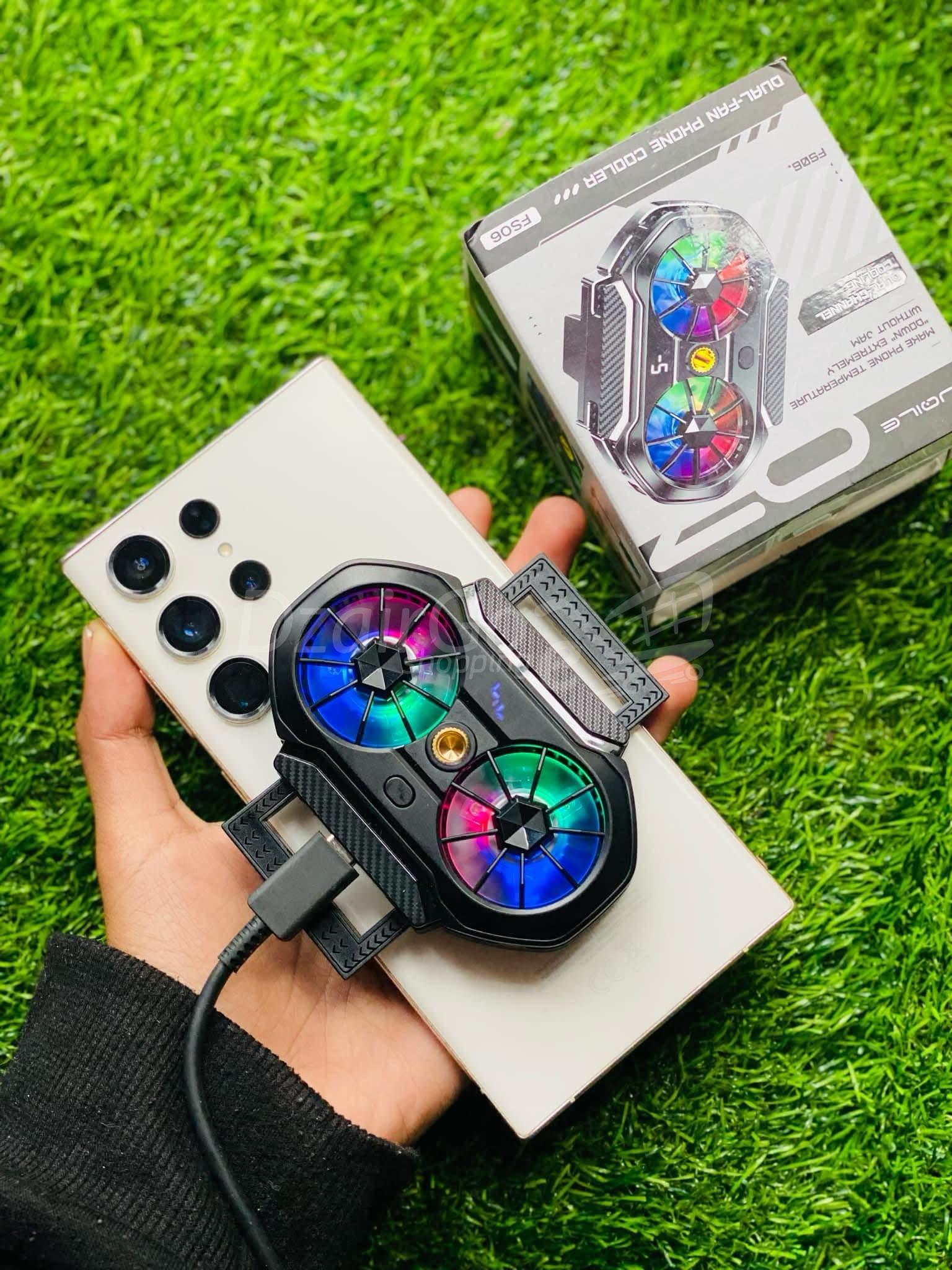 img_8724-2 Double Ventilateur de refroidissement pour téléphone portable FS06, écran numérique, trois vitesses réglables, refroidisseur pour diffusion en direct, avec roue universelle 2مبرد في 1 للهاتف – Image 1