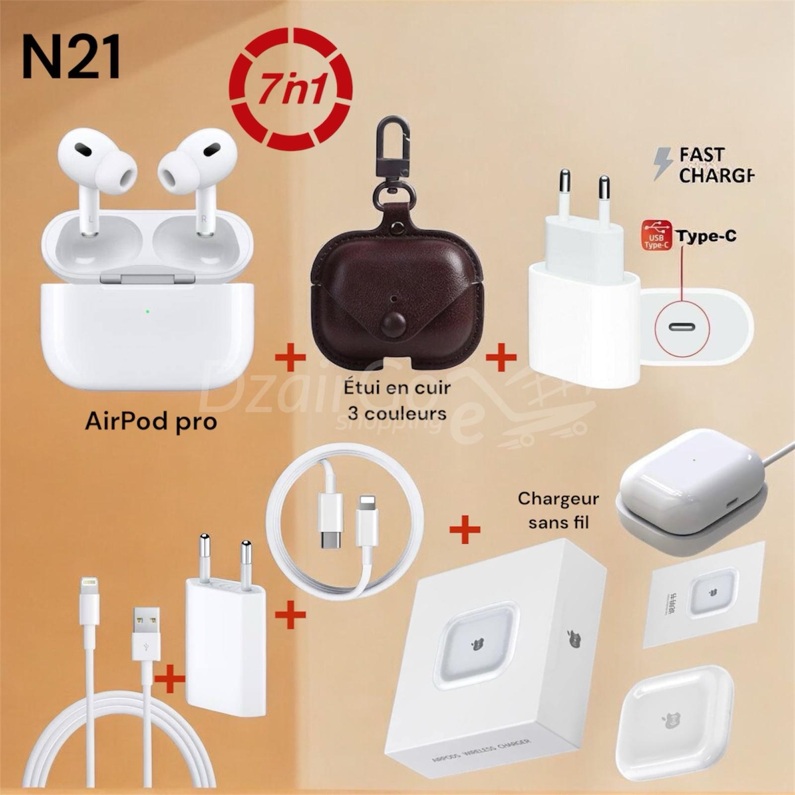 photoroom_20250404_095712 Pack promo 7en1 N21 AirPod pro USA / étuis cuir luxe  pour AirPod / chargeur iPhone usb c 20w/ câble lightning type c / chargeur iPhone 5w /cable iPhone usb A Lightning – Image 1