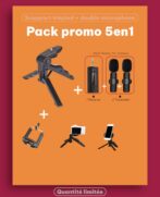 Pack promo 5en1 support trépied universel + double microphone sans fils Bluetooth auxiliaire – Image 5