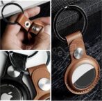 étuis en cuir compatibles avec support Air Tags, étui en cuir synthétique avec porte-clés, étui de protection intégrale Air Tag pour bagages, clés, animaux domestiques (marron/gris/noire) – Image 6