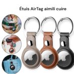 étuis en cuir compatibles avec support Air Tags, étui en cuir synthétique avec porte-clés, étui de protection intégrale Air Tag pour bagages, clés, animaux domestiques (marron/gris/noire) – Image 4
