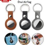 étuis en cuir compatibles avec support Air Tags, étui en cuir synthétique avec porte-clés, étui de protection intégrale Air Tag pour bagages, clés, animaux domestiques (marron/gris/noire)