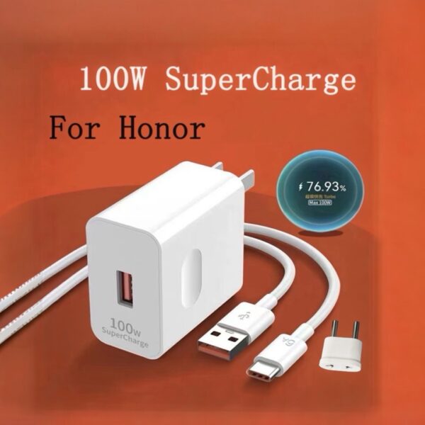 شاحن هونر 100 وات اصلي 100% SuperCharge مع كابل USB A- النوع c 1m 6A فائق السرعة. شاحن هواوي
