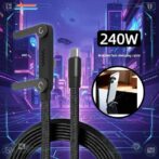 Câble de charge invisible avec support intégré charge ultra rapide 240 W en métal – كابل شحن سريع وحامل هواتف – Image 2