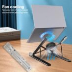 Support pour ordinateur portable avec ventilateur intégré, pliable pour tablette, de 16 à 18 pouces (argenté) aluminum – Image 3