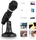 Microphone pour Ordinateur smartphone , Micro omnidirectionnel Plug and Play 3,5 mm avec Support de Bureau pour Jeux, Studio, pour PC, Ordinateur de bureau