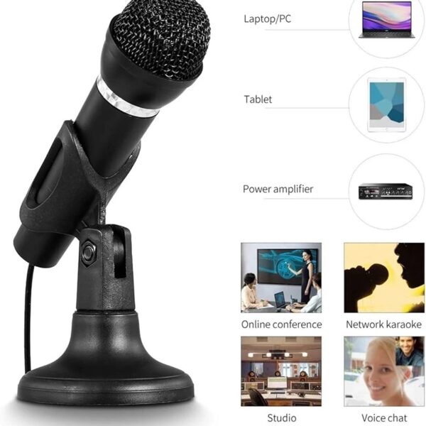 Microphone pour Ordinateur smartphone , Micro omnidirectionnel Plug and Play 3,5 mm avec Support de Bureau pour Jeux, Studio, pour PC, Ordinateur de bureau