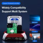 Station d'accueil 10-en-1 à double baie USB 3.0 5 Gbit/s avec adaptateur secteur 12 V 3 A pour disques durs/SSD 2,5/3,5 pouces et cartes TF – Image 4