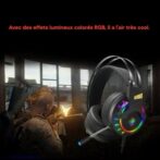 Casque gamer PC filaire USB POINTERTECK K3 canaux stéréo basses RGB avec micro /Casque de jeu – Image 3