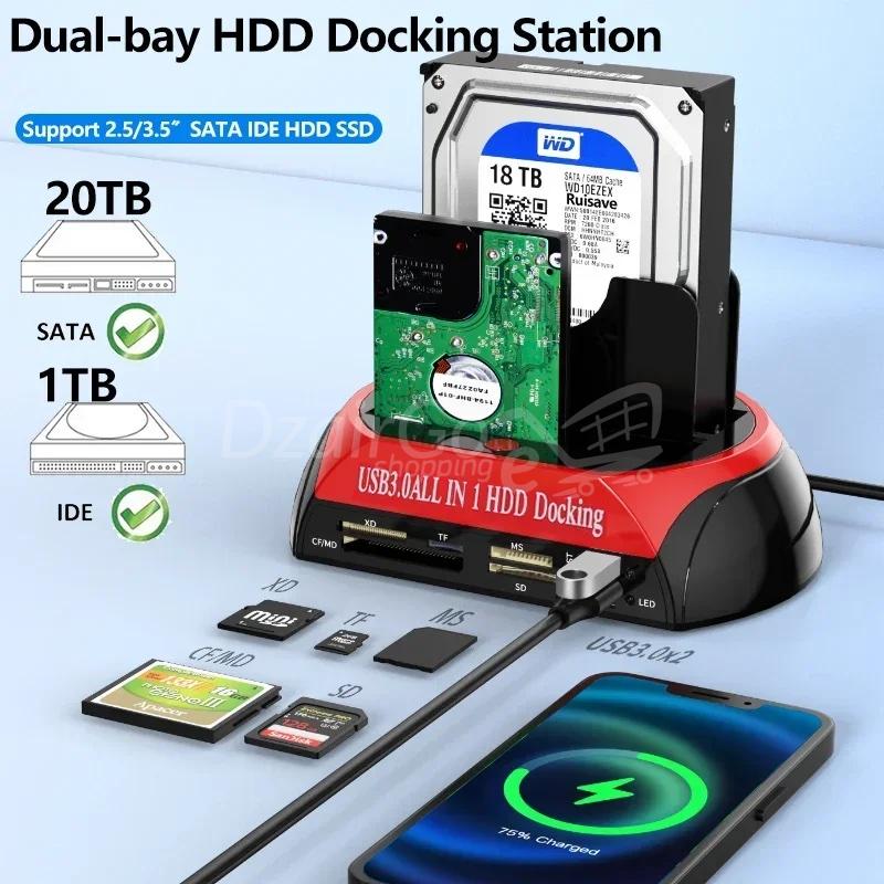 img_5469 Station d'accueil pour disques durs 2,5"/3,5" USB 2.0 IDE SATA avec lecteur de cartes – Image 1