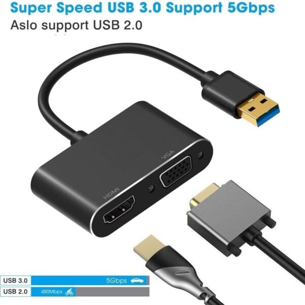 محول USB 3.0 مقابل HDMI VGA, محول USB إلى VGA HDMI, إخراج مزامنة 1080p, متوافق مع ويندوز 7/8/8.1/10, محول الفيديو