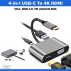 Adaptateur 4en1 Support 4K Type-C to HDMI / VGA / Type-C / USB 3.0 – Image 2