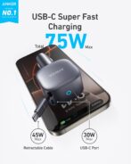 Chargeur de voiture Anker Nano 75 W / شاحن من أنكر بمنفذ USB متوافق مع آيفون و جالاكسي و هواتف أندرويد بقوة 75 واط مع كابل قابل للسحب – Image 2