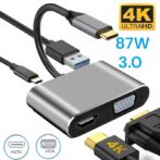 Adaptateur 4en1 Support 4K Type-C to HDMI / VGA / Type-C / USB 3.0