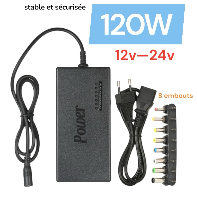 photoشاحن عالمي متوافق مع مصدر طاقة للكمبيوتر المحمول بقدرة 120 وات Chargeur Universel compatibe Alimentation PC Portable 120w - الصورة 1