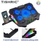 Support de refroidissement pour ordinateur portable S500 - 5 ventilateurs LED bleus RGB avec SUPPORT telephone /laptop – Image 8