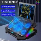 Support de refroidissement pour ordinateur portable S500 - 5 ventilateurs LED bleus RGB avec SUPPORT telephone /laptop – Image 2