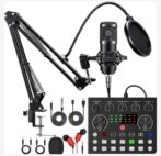 مجموعات ميكروفون BM800 مع بطاقة الصوت v8s Live RGB , ذراع التعليق في مقص, دعم مضاد للمرشح ومرشح مكافحة البوب