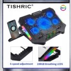 Support de refroidissement pour ordinateur portable S500 - 5 ventilateurs LED bleus RGB avec SUPPORT telephone /laptop