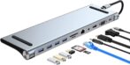 Station de charge USB Type-C 11-en-1 Cable pour MacBook Pro en aluminium avec Ethernet Gigabit, HDMI, VGA, microphone, audio et lecteur de cartes SD/TF