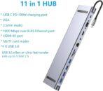 Station de charge USB Type-C 11-en-1 Cable pour MacBook Pro en aluminium avec Ethernet Gigabit, HDMI, VGA, microphone, audio et lecteur de cartes SD/TF – Image 8