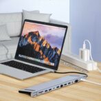 Station de charge USB Type-C 11-en-1 Cable pour MacBook Pro en aluminium avec Ethernet Gigabit, HDMI, VGA, microphone, audio et lecteur de cartes SD/TF – Image 2