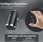 Mini Chargeur Voiture QC 3.0 + PD 30w / 5A Chargeur Allume Cigare 2 Ports Charge Rapide Simultanée Compatible – Image 7