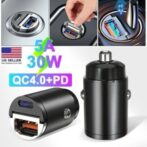 Mini Chargeur Voiture QC 3.0 + PD 30w / 5A Chargeur Allume Cigare 2 Ports Charge Rapide Simultanée Compatible – Image 2