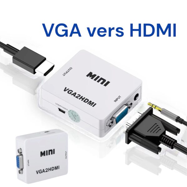 Adaptateur VGA vers HDMI - GENERIQUE - 1080P - Blanc - Convertisseur audio/vidéo