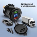 Chargeur auto intégré 4en1 - double usb A 3.1/fast charge +double type c pd30w + usb c 3.1 avec afficheur voltmètre LED, camion, moto, bus,bateau ,83w, 12V, 24V