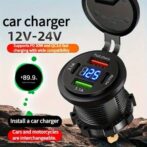 Chargeur auto intégré 4en1 - double usb A 3.1/fast charge +double type c pd30w + usb c 3.1 avec afficheur voltmètre LED, camion, moto, bus,bateau ,83w, 12V, 24V – Image 2