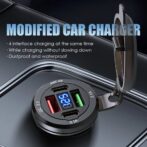 Chargeur auto intégré 4en1 - double usb A 3.1/fast charge +double type c pd30w + usb c 3.1 avec afficheur voltmètre LED, camion, moto, bus,bateau ,83w, 12V, 24V – Image 5