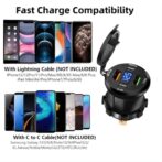 Chargeur auto intégré 4en1 - double usb A 3.1/fast charge +double type c pd30w + usb c 3.1 avec afficheur voltmètre LED, camion, moto, bus,bateau ,83w, 12V, 24V – Image 8