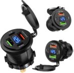 Chargeur auto intégré 4en1 - double usb A 3.1/fast charge +double type c pd30w + usb c 3.1 avec afficheur voltmètre LED, camion, moto, bus,bateau ,83w, 12V, 24V – Image 3