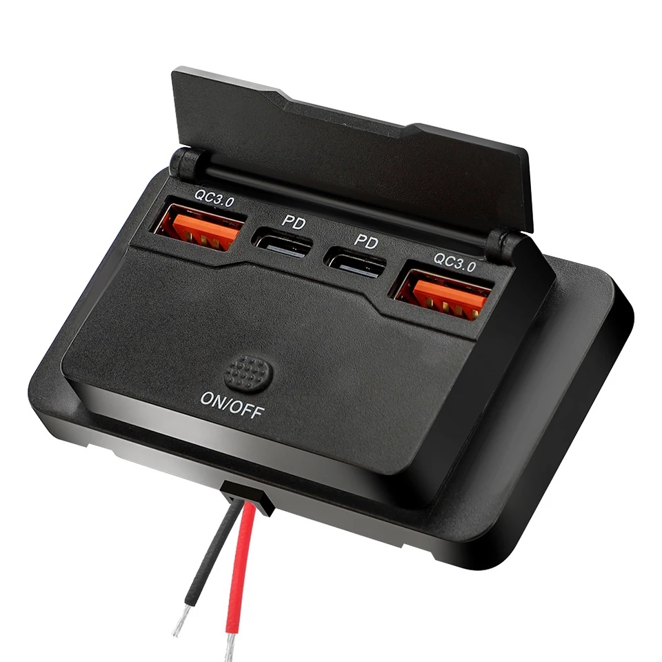 img_4145 prise de chargeur de voiture à 4 ports 12 V/24 V avec double port USB et charge rapide QC3.0 PD, compatible avec voitures, bus, camping-cars et camions. – Image 4