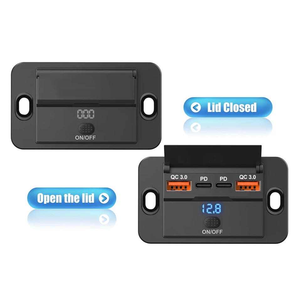 img_4146 prise de chargeur de voiture à 4 ports 12 V/24 V avec double port USB et charge rapide QC3.0 PD, compatible avec voitures, bus, camping-cars et camions. – Image 6