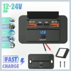 prise de chargeur de voiture à 4 ports 12 V/24 V avec double port USB et charge rapide QC3.0 PD, compatible avec voitures, bus, camping-cars et camions.